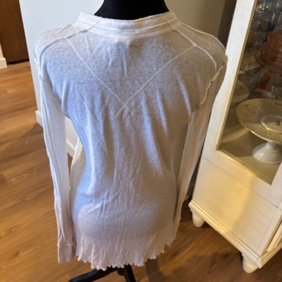 We the Free Long Sleeve Linen Blend Henley Top Small - Picture 2 of 5